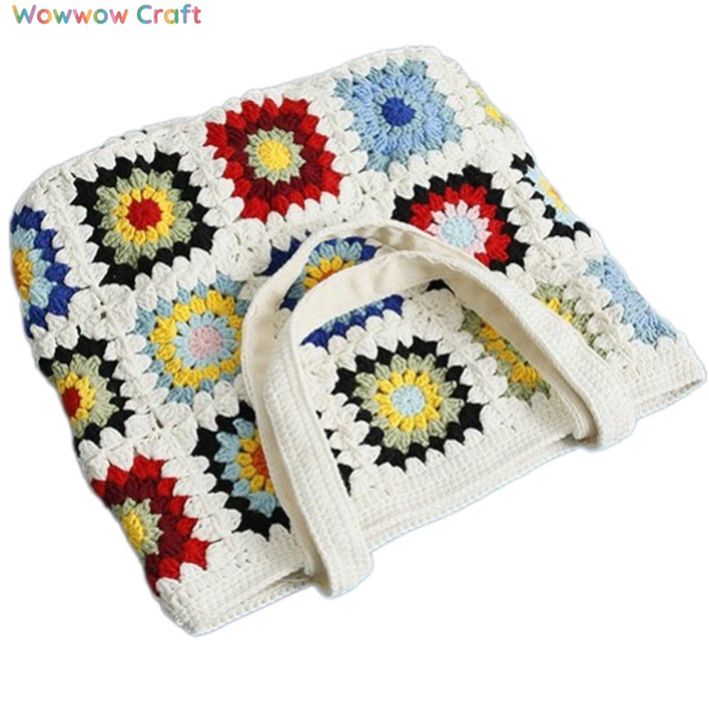 Shoulder Bags,Totes,Handmade Crochet Bags,White Mocha Color Granny Square Tote crocheted with Snow Fairy Yarn - Beautiful Hand-Crocheted Shoulder Bag